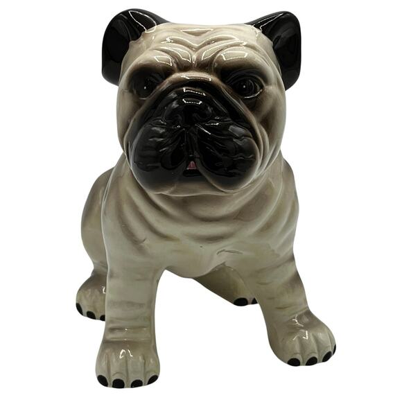 Large 8" Ceramic Pug Dog Sitting Statue Scupture Figurine - Picture 1 of 12